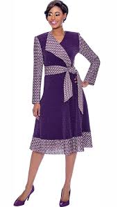 Terramina 7796 Mock Wrap Dress With Solid And Pattern Design