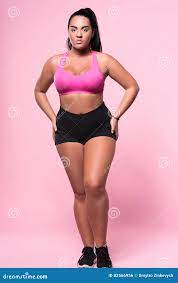 Pleasant Beautiful Plump Woman Posing on Pink Background Stock Photo -  Image of bitchy, model: 82566956