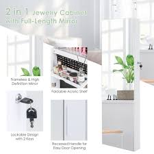 Wall Mounted Jewelry Cabinet With Full Length Mirror White Costway