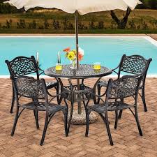 36 Inch Patio Round Dining Bistro Table With Umbrella Hole Brown