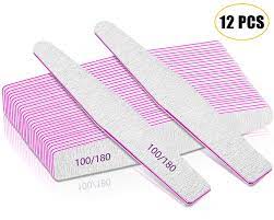 nail file 100 180 grit 12 pcs double sided emery boards nail files for acrylic nails and poly nail extension gel washable gray