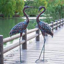 Garden Crane Statues Patina Heron Decoy