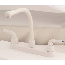 Rv kitchen faucet repair parts. White Rv Mobile Home Kitchen Faucet With Hi Rise Spout Teapot Handles