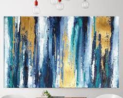 teal large abstract art canvas painting