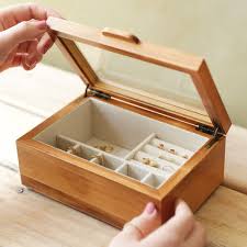Medium Glass Top Wooden Jewellery Box