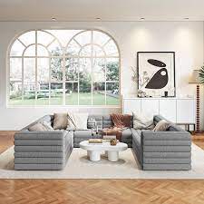 Grey Boucle Modular Sectional Sofa