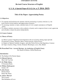 s y b a compulsory english w e f pdf to encourage students to make a detailed study of a few sample masterpieces of english poetry