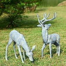 Bronze Deer Pair Garden Sculptures