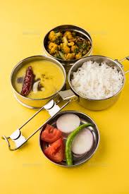 indian lunch box with vegetarian food