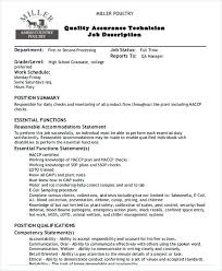 Quality Assurance Technician Job Description Quality