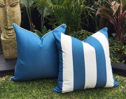 blue and white striped outdoor cushions