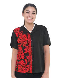 Prince Kuhio Black Red Rayon Womens Hawaiian Shirt