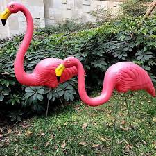 2 Pcs Garden Ornaments Pink Flamingo