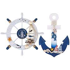 Maybe you would like to learn more about one of these? Amazon Com Meching 2 Pack 11 Nautical Decor Beach Wooden Ship Wheel And Wood Anchor With Rope Nautical Boat Steering Rudder Wall Decor Door Hanging Ornament Beach Theme Home Decoration Blue Everything Else
