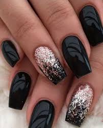 The coffin nail design is a combination of square and oval, and the feature of this nail form requires a longer length. Short Coffin Black Nails
