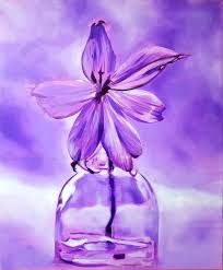 Purple Flower In Glass Vase Painting By