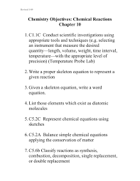 chemistry objectives chemical reactions