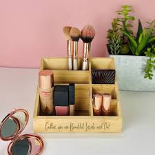 personalised bamboo makeup holder by