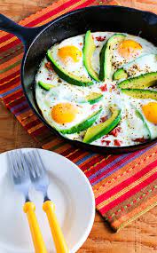 egg skillet with avocado and tomatoes