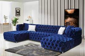 lcl 011 sectional sofa in navy blue velvet