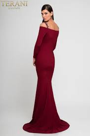 Long Sleeve Jersey Gown With Off The Shoulder Detail Perfect