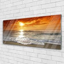 Glass Wall Art Sea Sun Landscape White