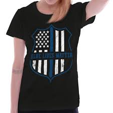Blue Lives Matter Police Badge Flag Support Ladies T Shirt