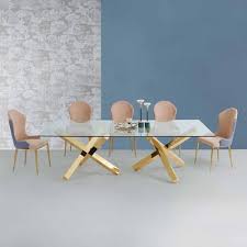 95 Modern Glass Dining Table With Double Pedestal In Gold
