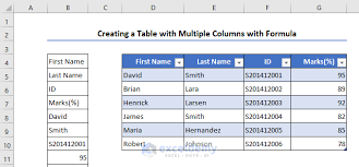 a table in excel with multiple columns