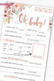 Check out our huge selection of baby cards to print. Baby Shower Mad Libs Advice Card Peach Flowers Press Print Party