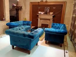 blue fabric chesterfield sofa for home