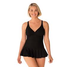 Penbrooke Plus Size One Piece Swimsuit Black Skirted Swimdress
