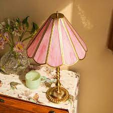 Vintage Pink Glass Table Lamp Brass