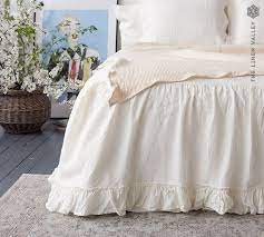 white linen bed valance with ruffles