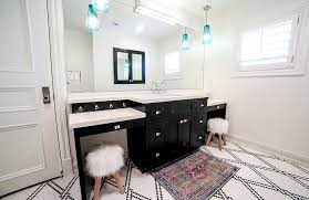 black and white mixed penny tile floor