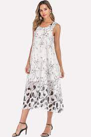 Mod and cute clothes for petite women. White Casual Plum Blossom Print Mesh Overlay Chiffon Midi Dress 2dre62699 Modagal Com