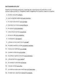 Indirect Object Pronouns Spanish Worksheets Teaching