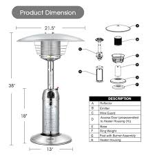 11 000 Btu Portable Tabletop Propane Patio Standing Heater Silver