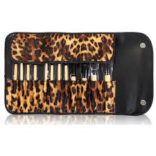 makeup brush set with leopard print