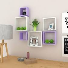 wooden square floating cube wall shelf