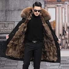 Mens 2022 Winter Long Fox Fur Jacket