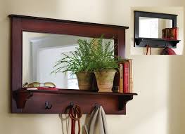 Large Entryway Wooden Wall Mirror Shelf