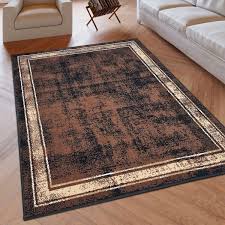 modern brown rug beige border pattern