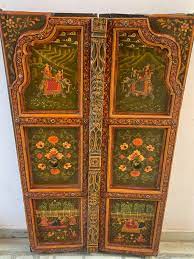 antique wooden door hand painted indian