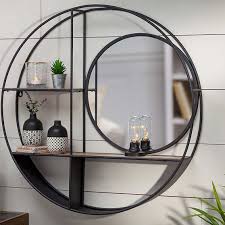Round Wall Shelf With Mirror Round