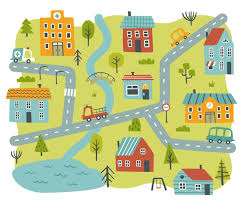 little town doodle map print for carpet