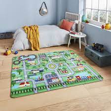 kids road map rug in 100 wool green