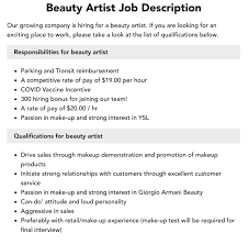 beauty artist job description velvet jobs