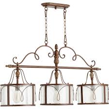 Quorum International 6506 3 39 Salento 3 Island Lighting In Vintage Copper With Clear Seeded Shade