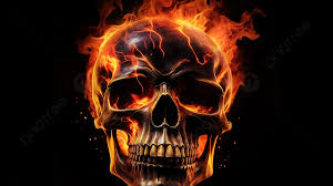 skull on fire with dark background